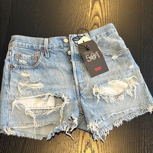 Levi's Light Blue Ripped Denim Shorts
